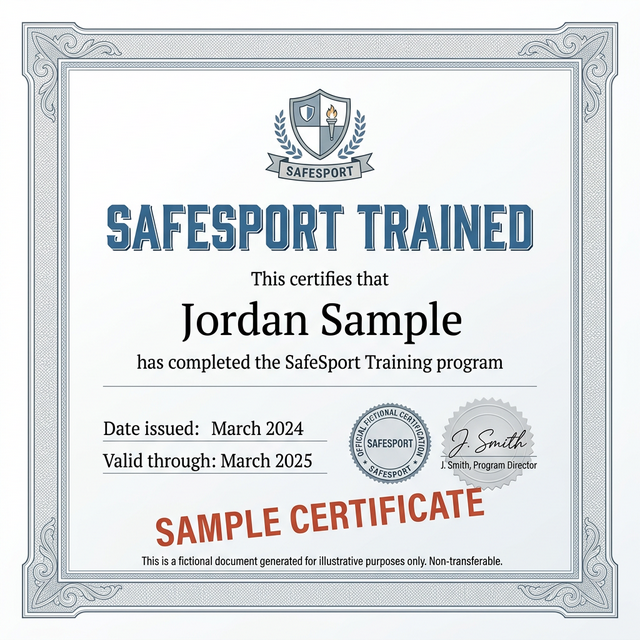Sample SafeSport certificate